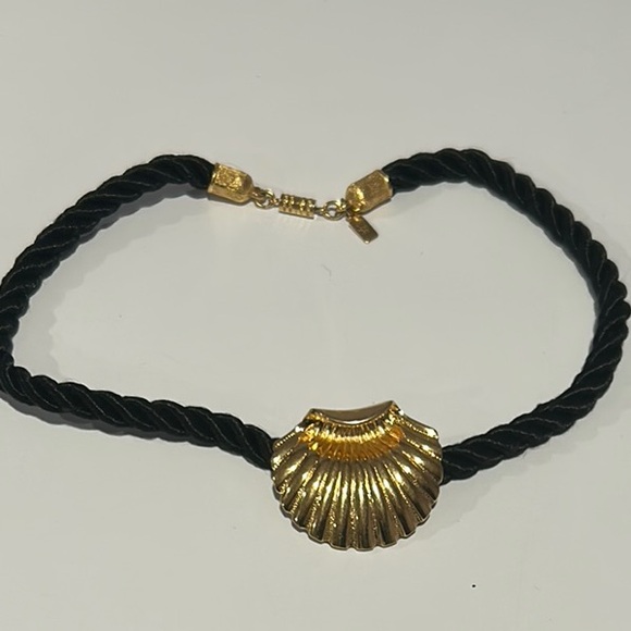 Gold Shell Pendant on Black Rope Necklace - Picture 2 of 2